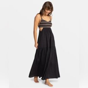 Roxy “Hot Tropics” Cut-Out Tiered Maxi Dress in Black